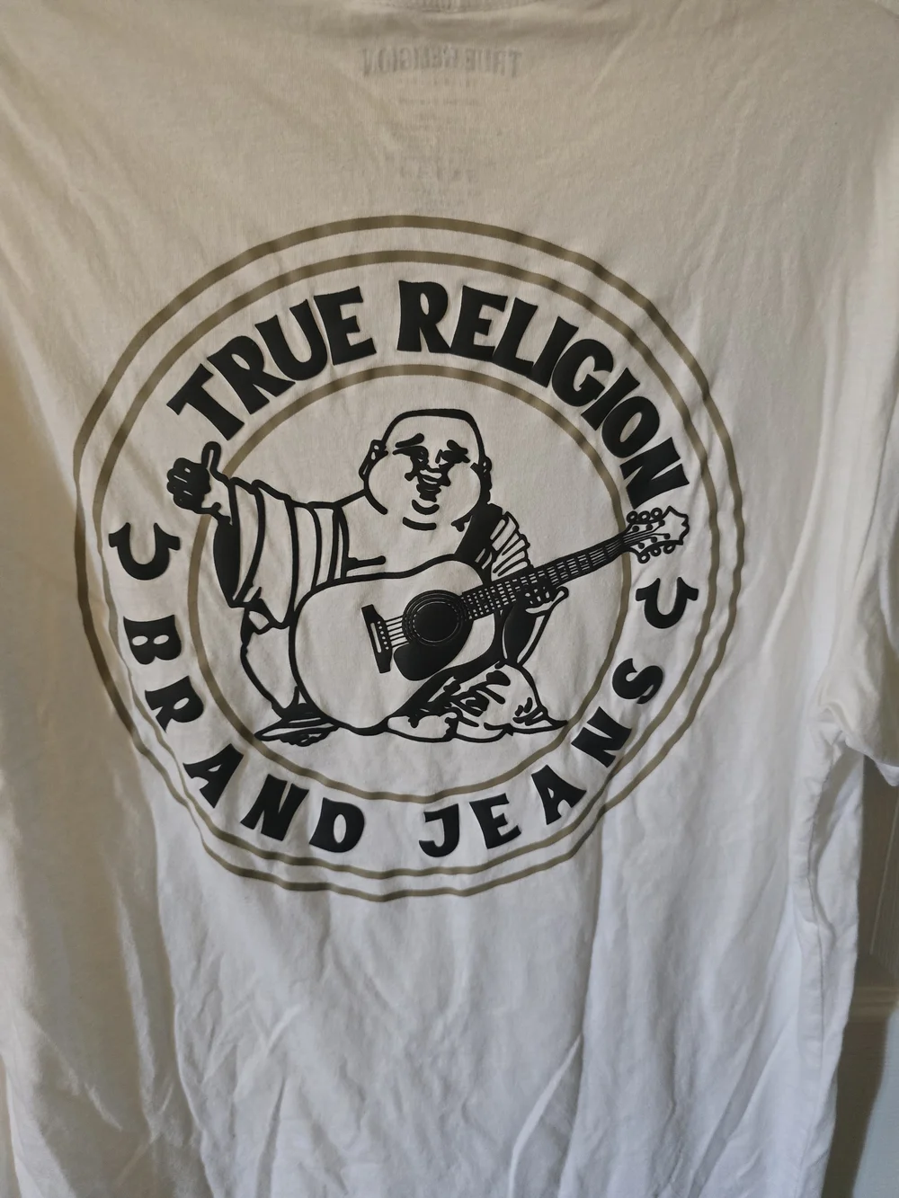 True Religion White Graphic Tee with Buddha Logo Mens Large